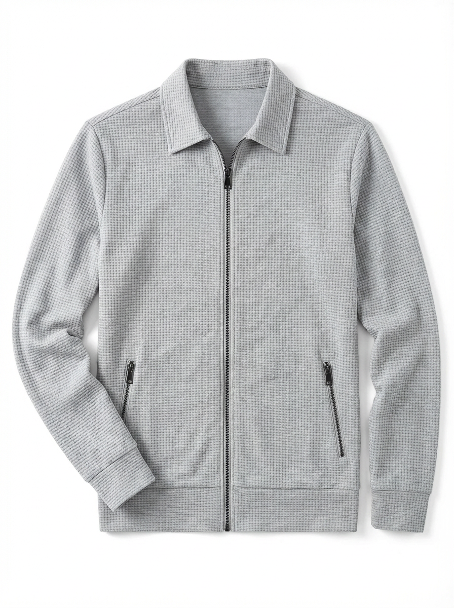 Jacket Men Lapel Collar Zipper Pockets Long Sleeve