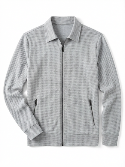 Jacket Men Lapel Collar Zipper Pockets Long Sleeve