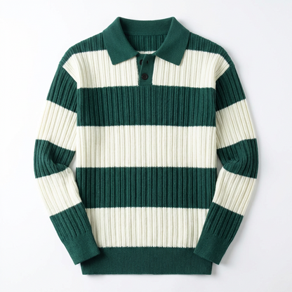 Sweater Men Striped Lapel Collar Casual Fit