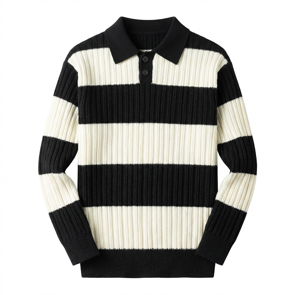 Sweater Men Striped Lapel Collar Casual Fit