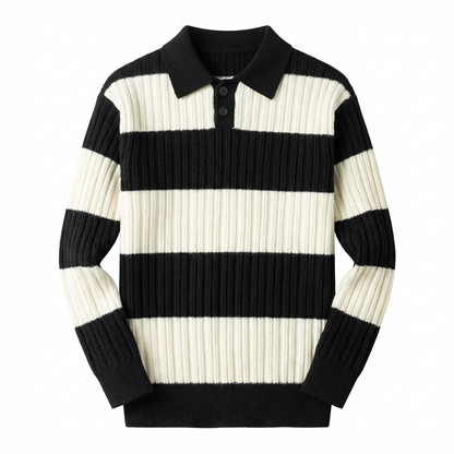 Sweater Men Striped Lapel Collar Casual Fit