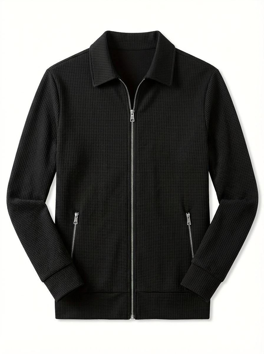 Jacket Men Lapel Collar Zipper Pockets Long Sleeve