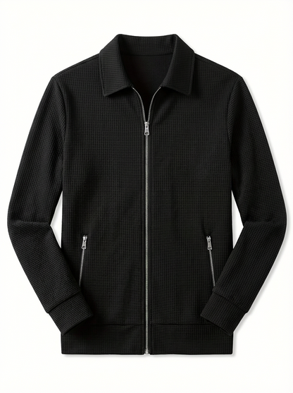 Jacket Men Lapel Collar Zipper Pockets Long Sleeve