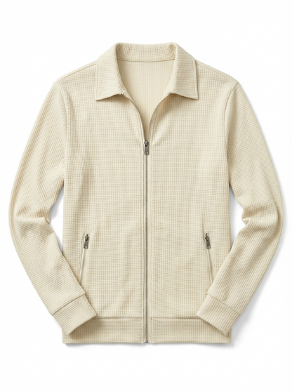 Jacket Men Lapel Collar Zipper Pockets Long Sleeve