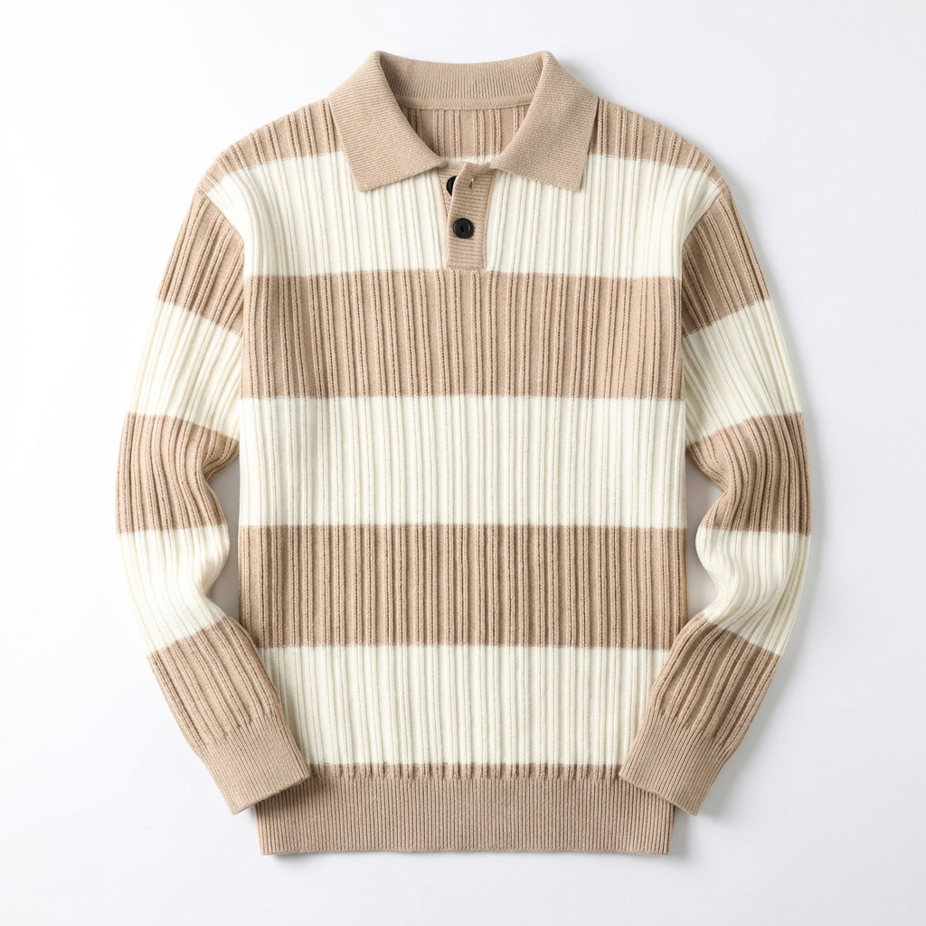 Sweater Men Striped Lapel Collar Casual Fit