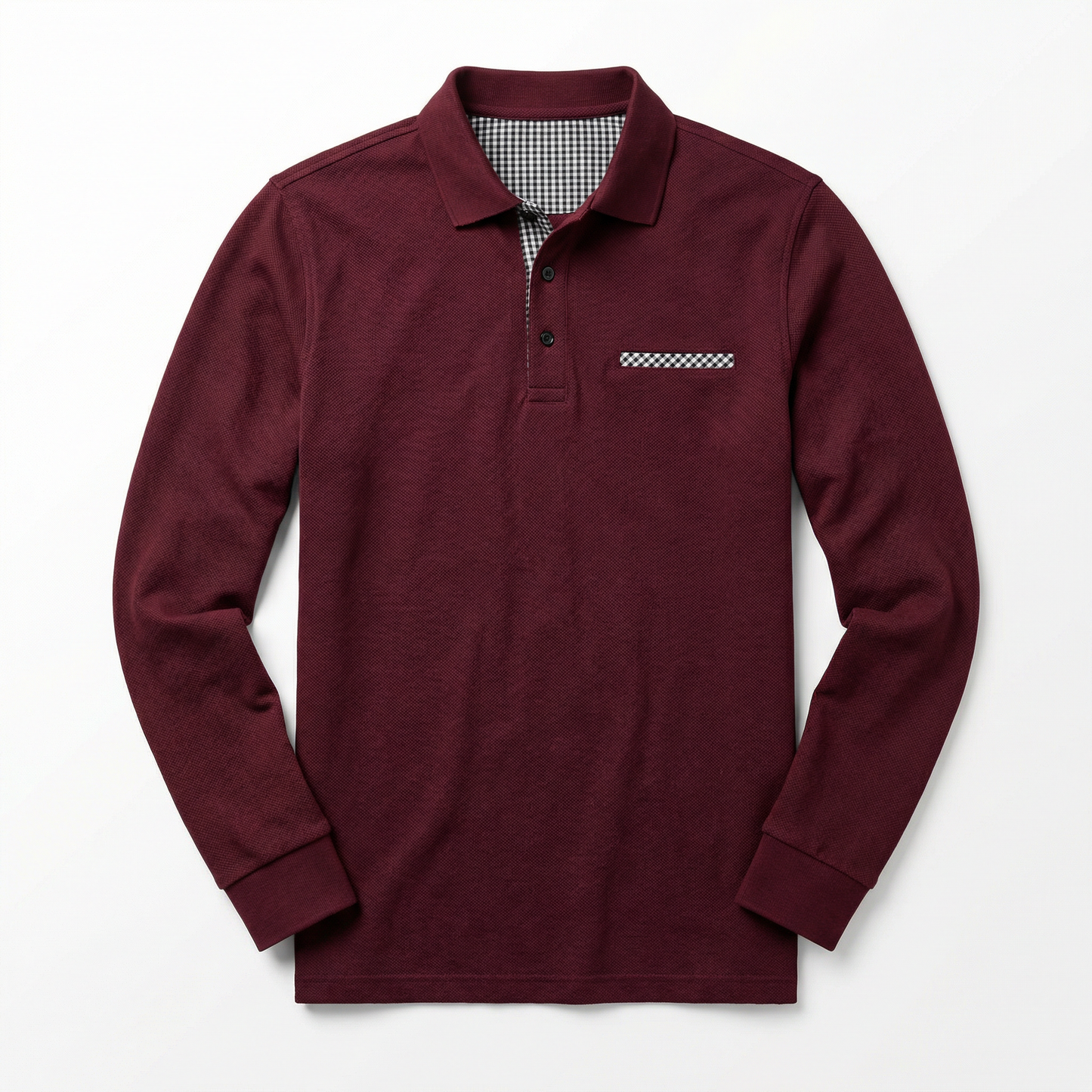 Polo Shirt Men’s Long Sleeve Turn-Down Collar Checked Pattern