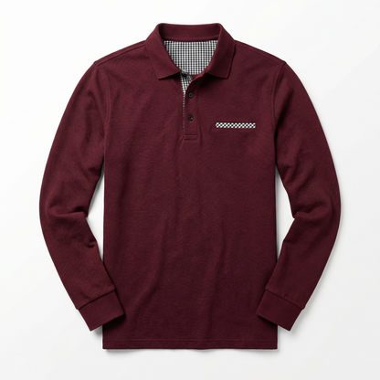 Polo Shirt Men’s Long Sleeve Turn-Down Collar Checked Pattern