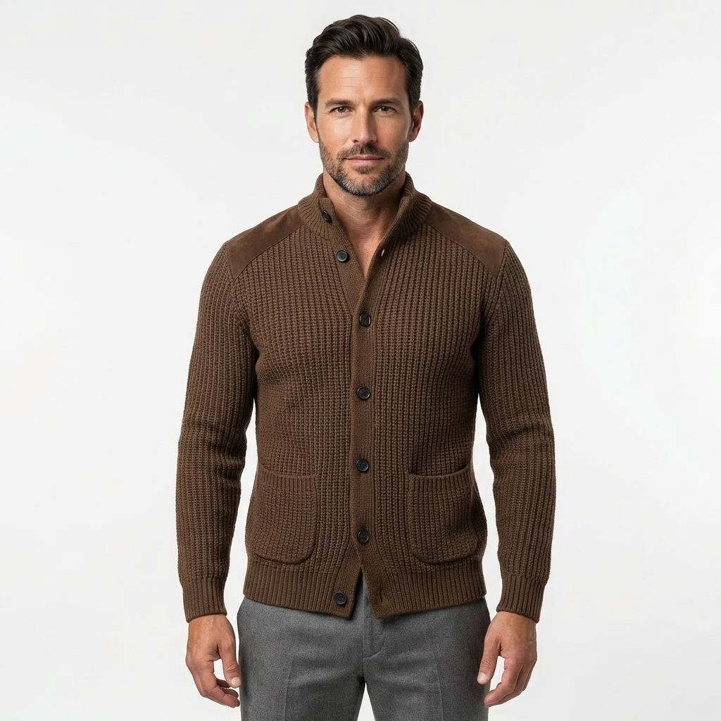 Cardigan Men Stand Collar Single-Breasted Long Sleeve