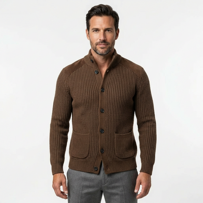 Cardigan Men Stand Collar Single-Breasted Long Sleeve
