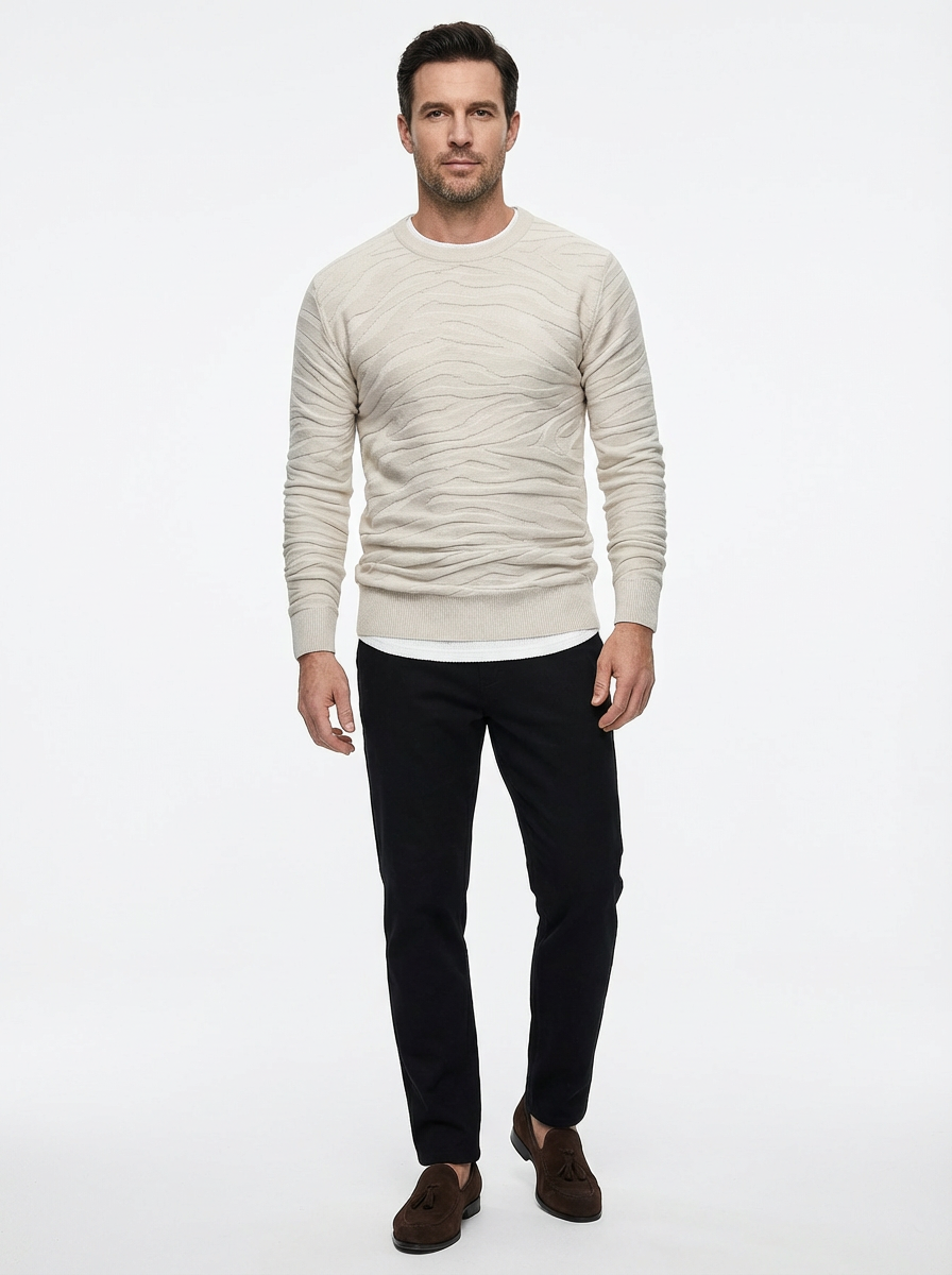 Sweater Men’s Rib-Knit Crew Neck Long Sleeve Pullover
