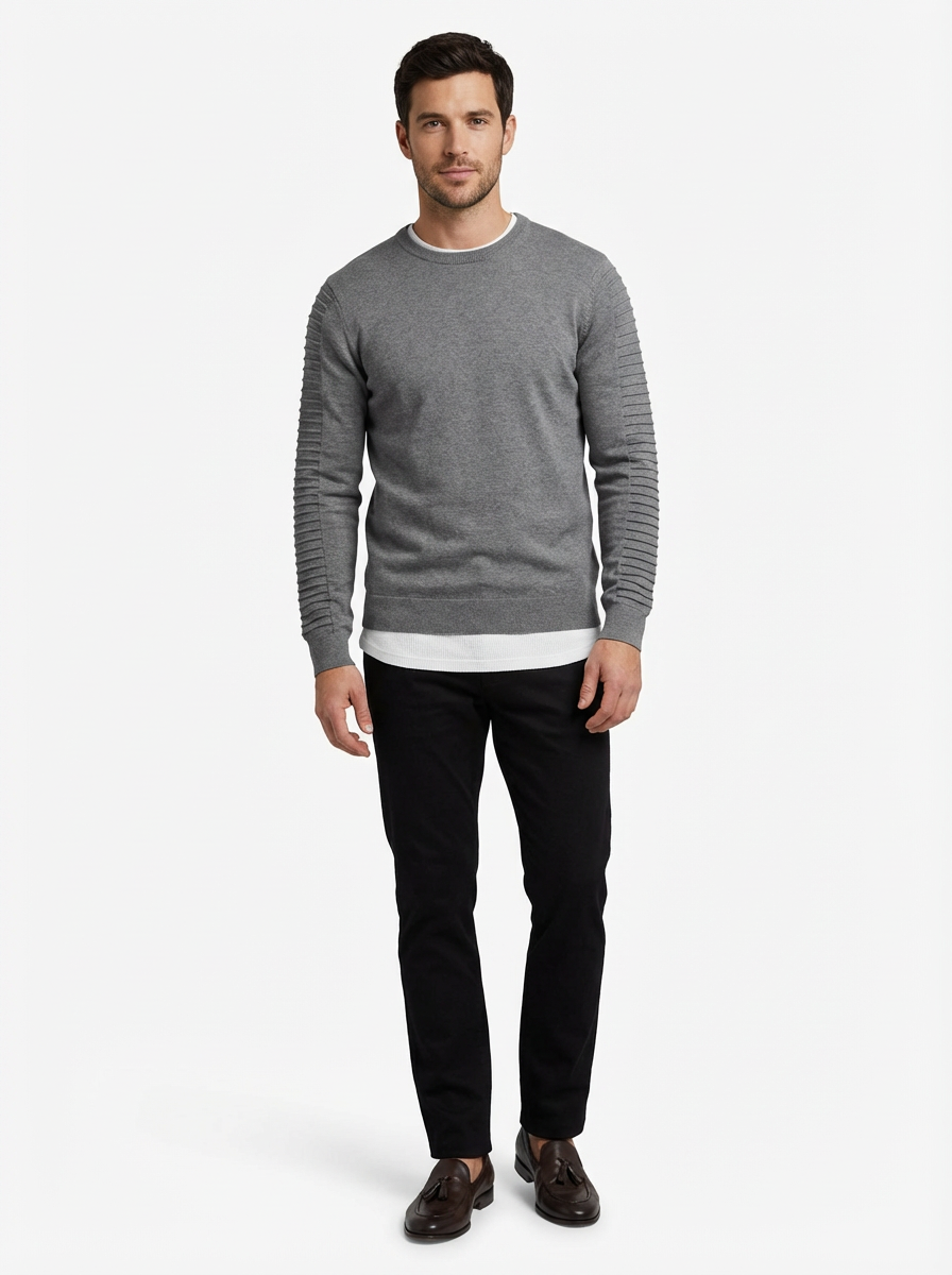 Sweater Men’s Rib-Knit Crew Neck Long Sleeve Pullover