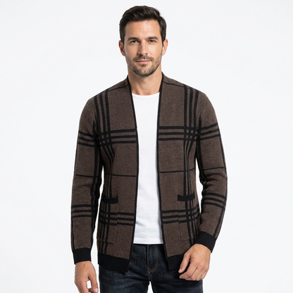 Men’s Cardigan V-Neck Checked Pattern Slim Fit