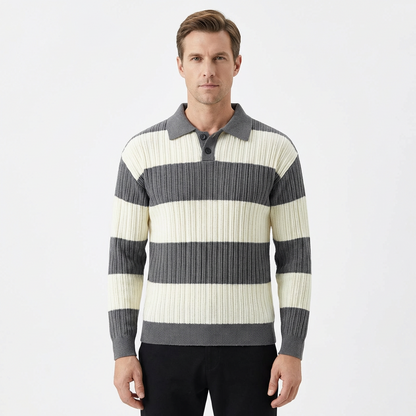 Sweater Men Striped Lapel Collar Casual Fit