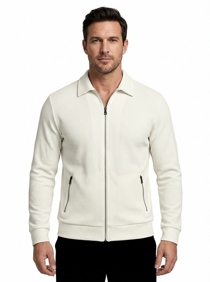 Jacket Men Lapel Collar Zipper Pockets Long Sleeve