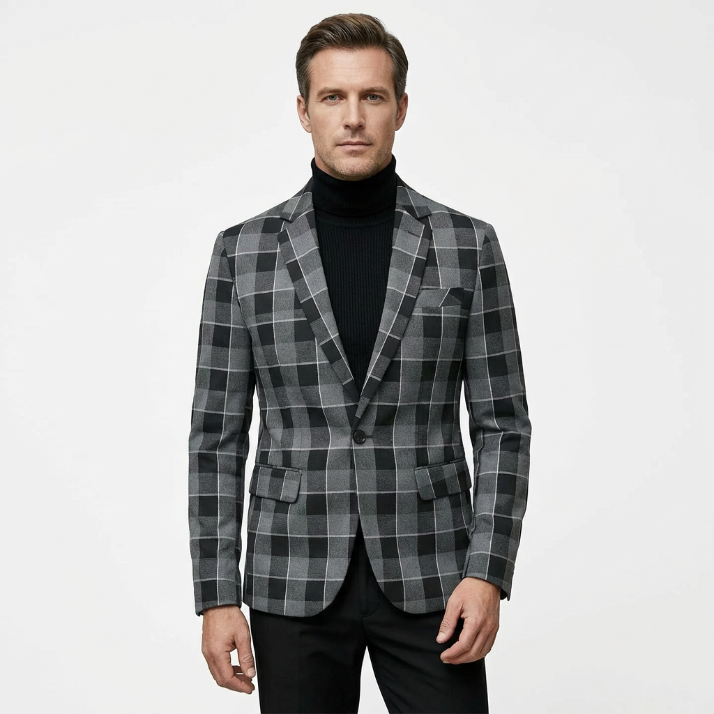 Blazer Men Notched Lapel One Button Long Sleeve