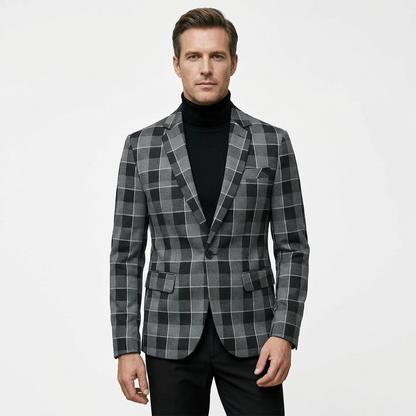 Blazer Men Notched Lapel One Button Long Sleeve