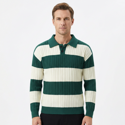 Sweater Men Striped Lapel Collar Casual Fit
