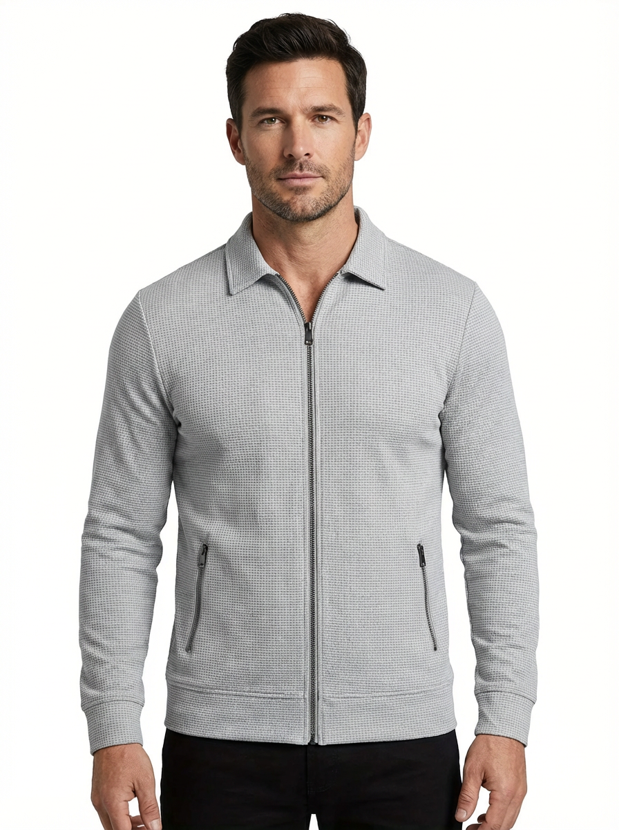 Jacket Men Lapel Collar Zipper Pockets Long Sleeve