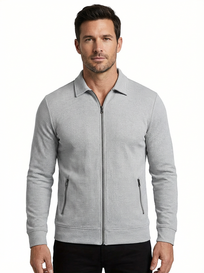 Jacket Men Lapel Collar Zipper Pockets Long Sleeve