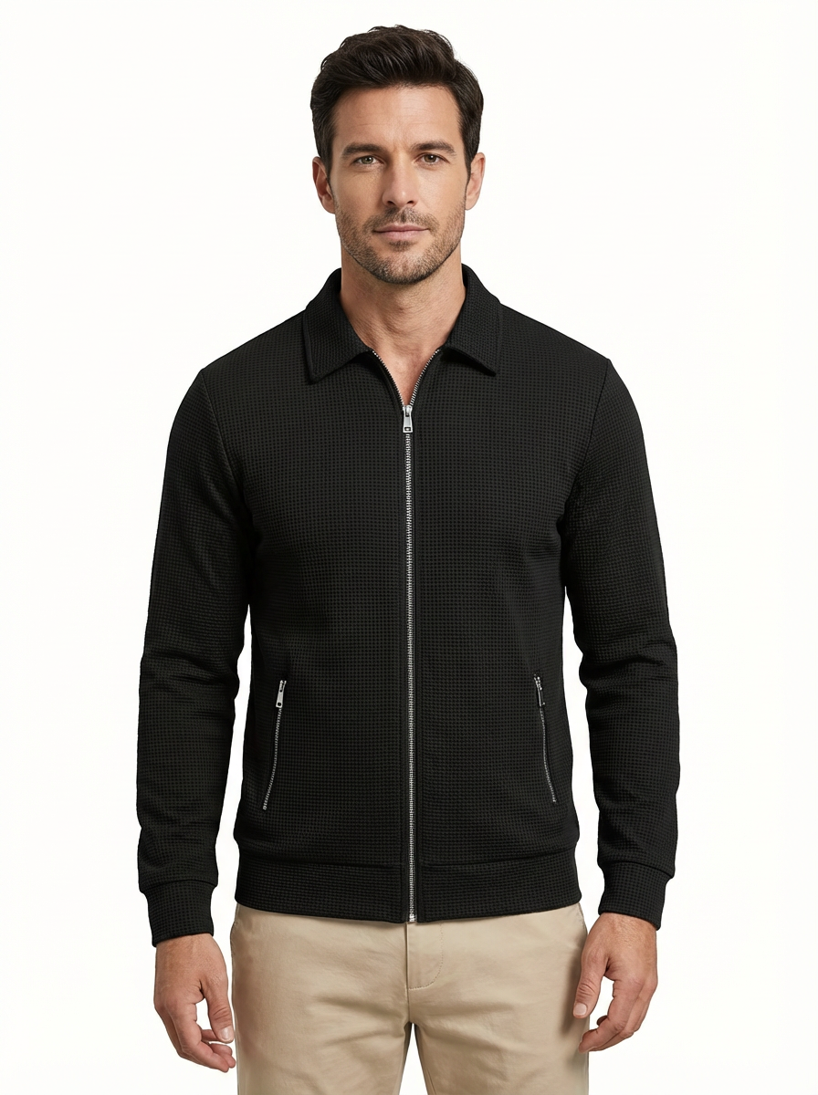 Jacket Men Lapel Collar Zipper Pockets Long Sleeve