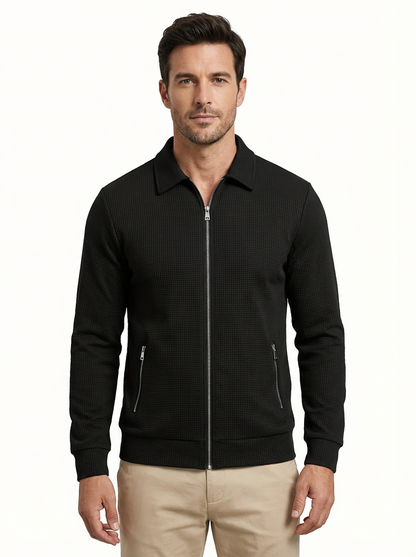 Jacket Men Lapel Collar Zipper Pockets Long Sleeve