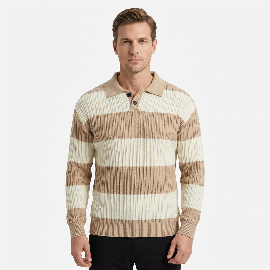 Sweater Men Striped Lapel Collar Casual Fit