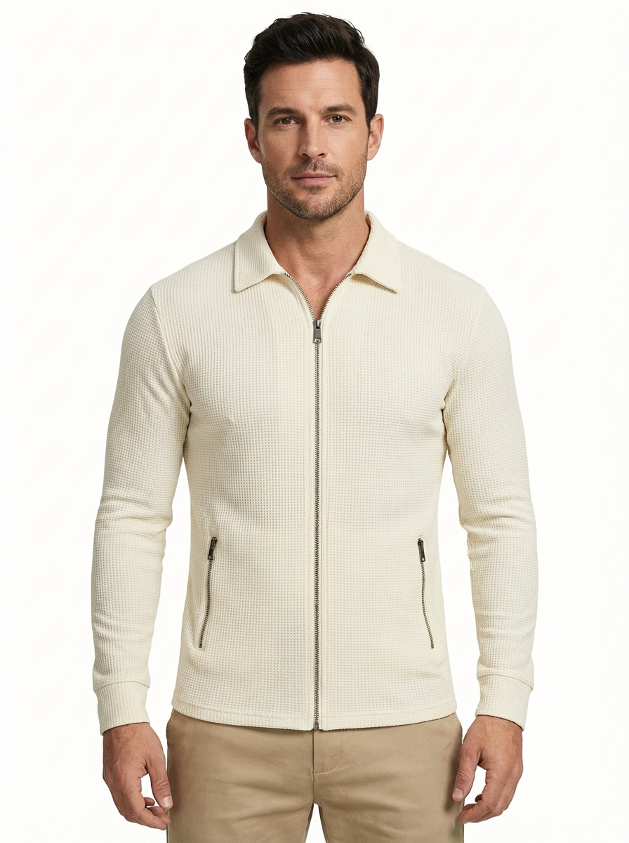 Jacket Men Lapel Collar Zipper Pockets Long Sleeve