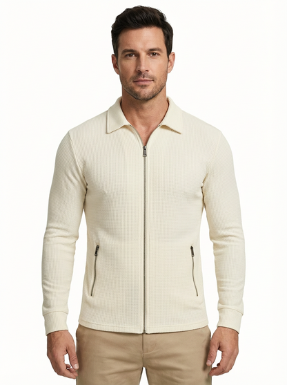 Jacket Men Lapel Collar Zipper Pockets Long Sleeve