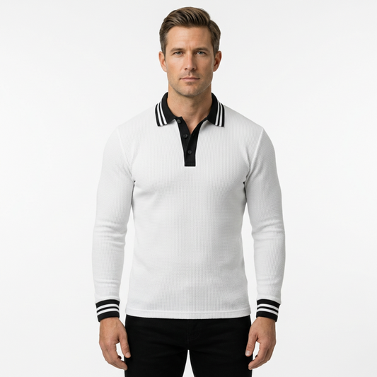 Polo Shirt Men Long Sleeve Turndown Collar
