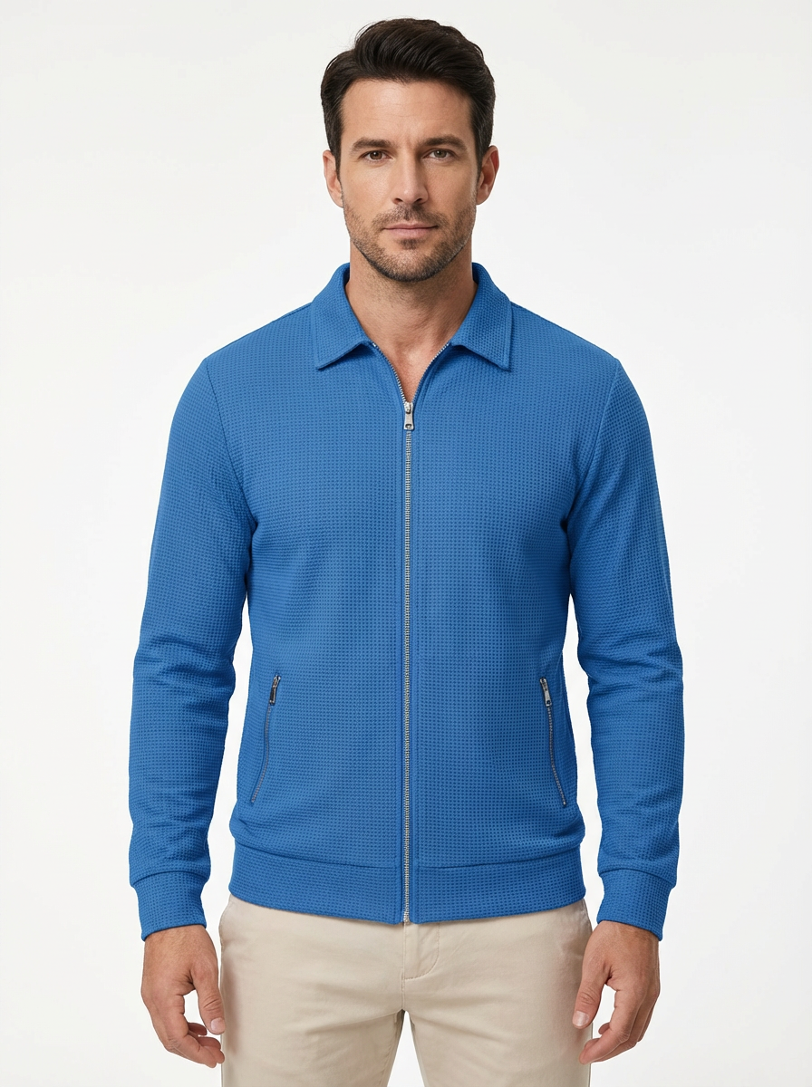 Jacket Men Lapel Collar Zipper Pockets Long Sleeve