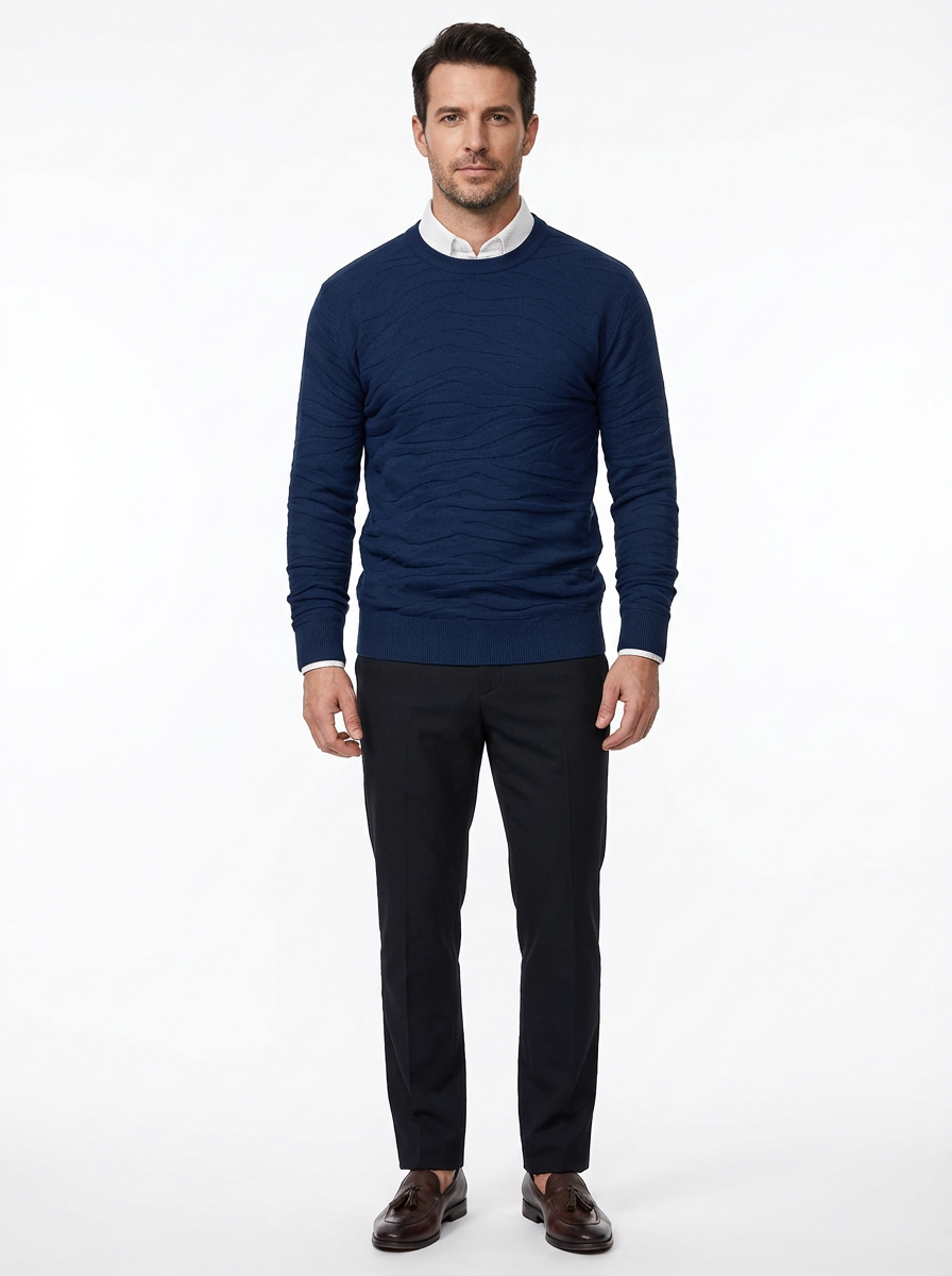 Sweater Men’s Rib-Knit Crew Neck Long Sleeve Pullover