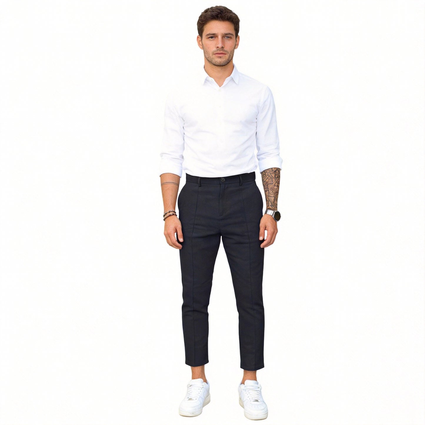 Casual Pants Men Straight Fit Double Pleat