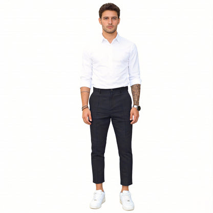 Casual Pants Men Straight Fit Double Pleat