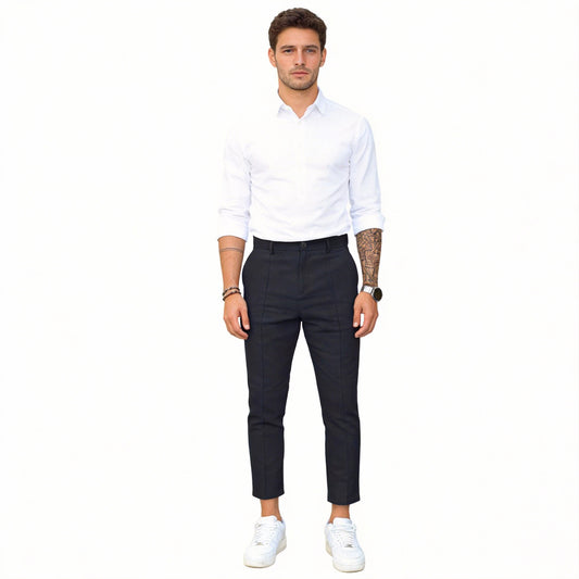 Casual Pants Men Straight Fit Double Pleat