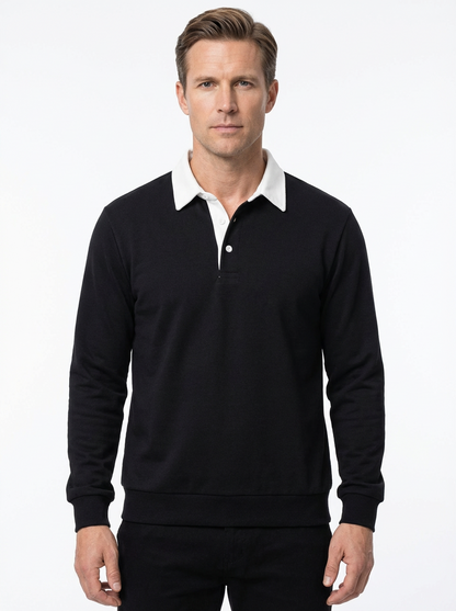 Polo Shirt Men Long Sleeve Button Collar Casual