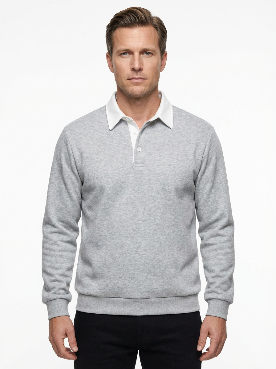 Polo Shirt Men Long Sleeve Button Collar Casual