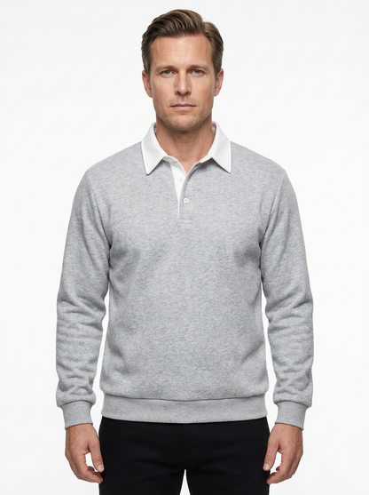 Polo Shirt Men Long Sleeve Button Collar Casual