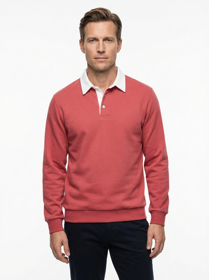 Polo Shirt Men Long Sleeve Button Collar Casual