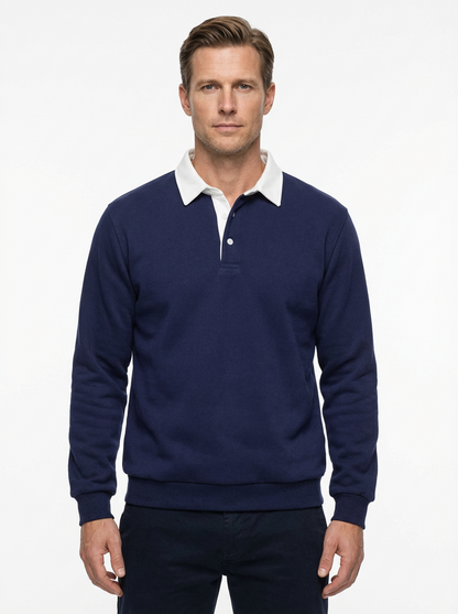 Polo Shirt Men Long Sleeve Button Collar Casual