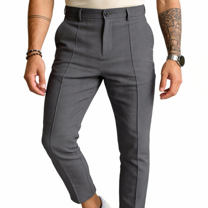 Casual Pants Men Straight Fit Double Pleat