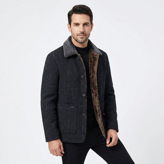 Jacket Men Lapel Collar Long Length Button Front