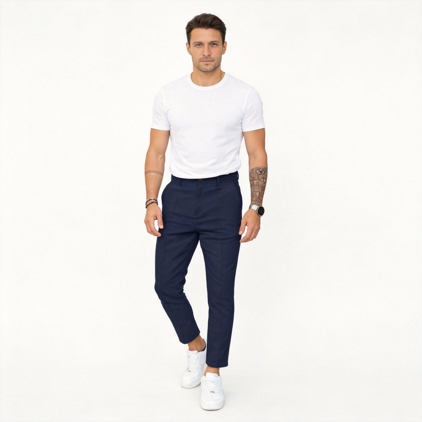 Casual Pants Men Straight Fit Double Pleat