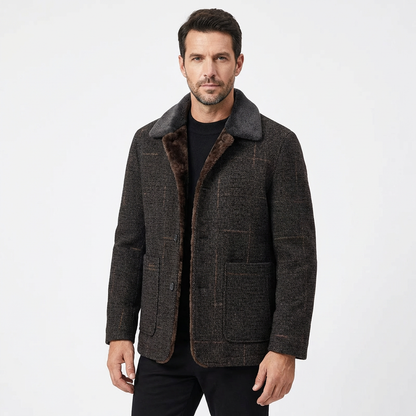 Jacket Men Lapel Collar Long Length Button Front