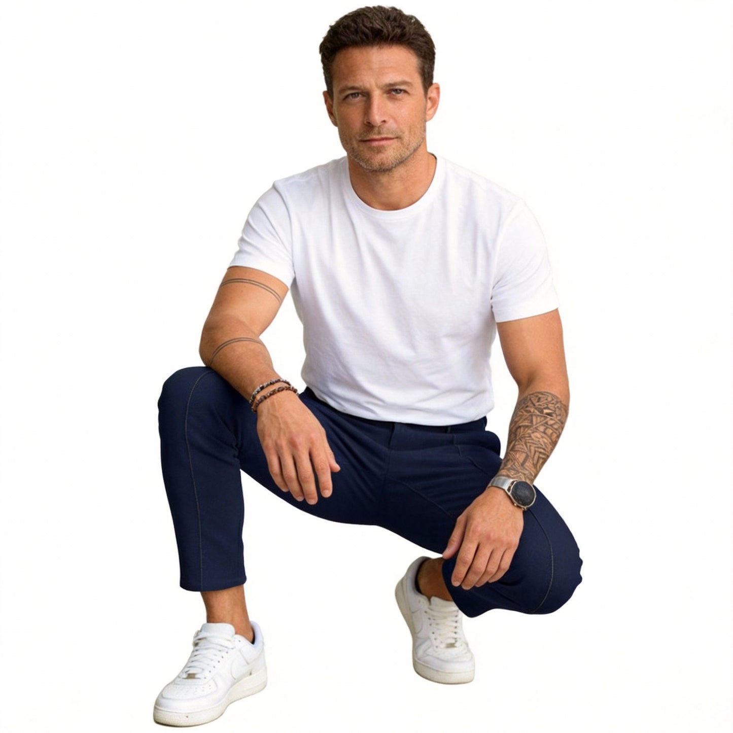 Casual Pants Men Straight Fit Double Pleat