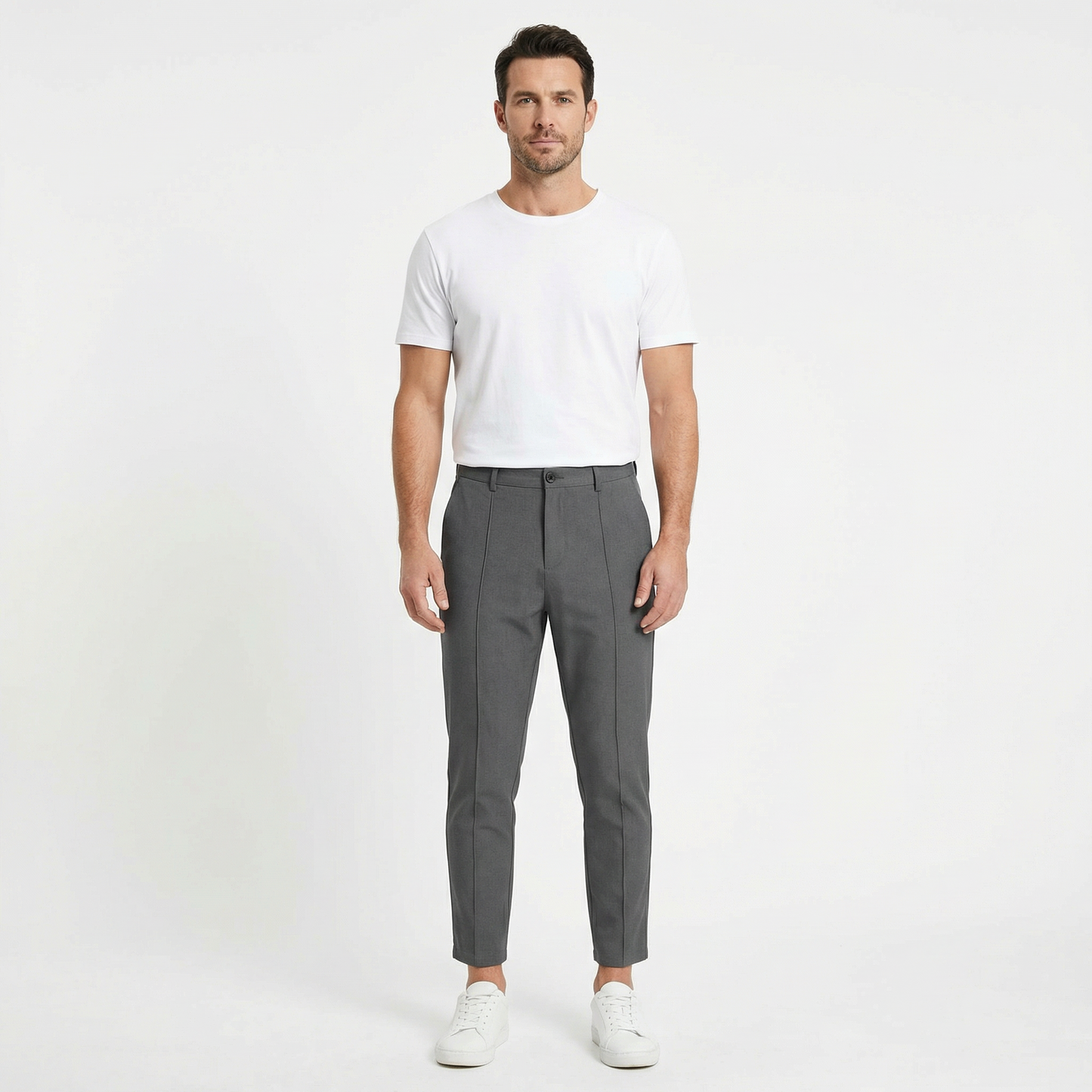 Casual Pants Men Straight Fit Double Pleat
