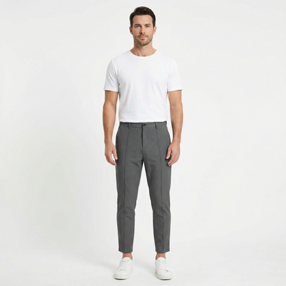 Casual Pants Men Straight Fit Double Pleat