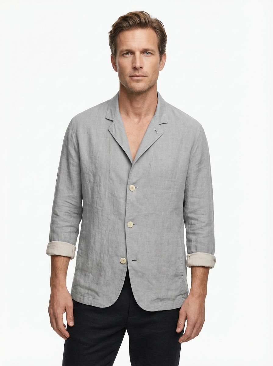 Vest Jacket Men Long Sleeve Loose Fit Open Front