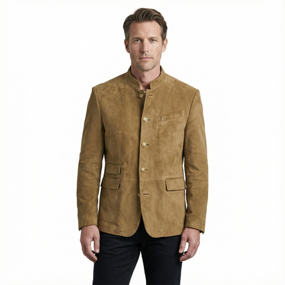 Blazer Jacket Men Stand Collar Casual Daily