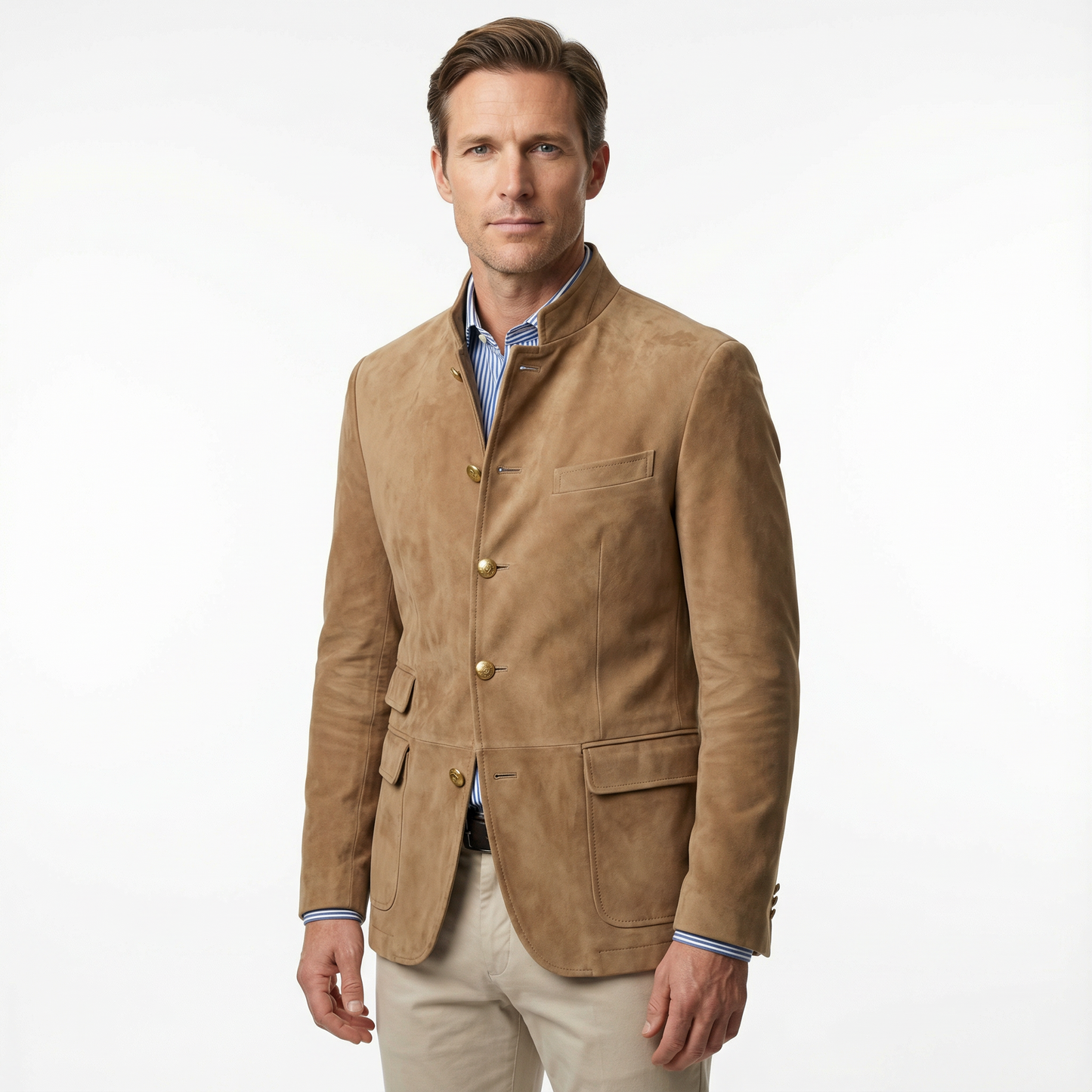 Blazer Jacket Men Stand Collar Casual Daily