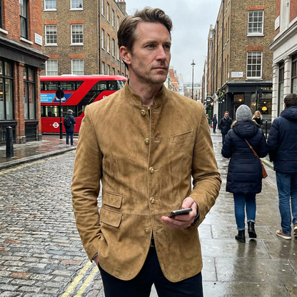 Blazer Jacket Men Stand Collar Casual Daily